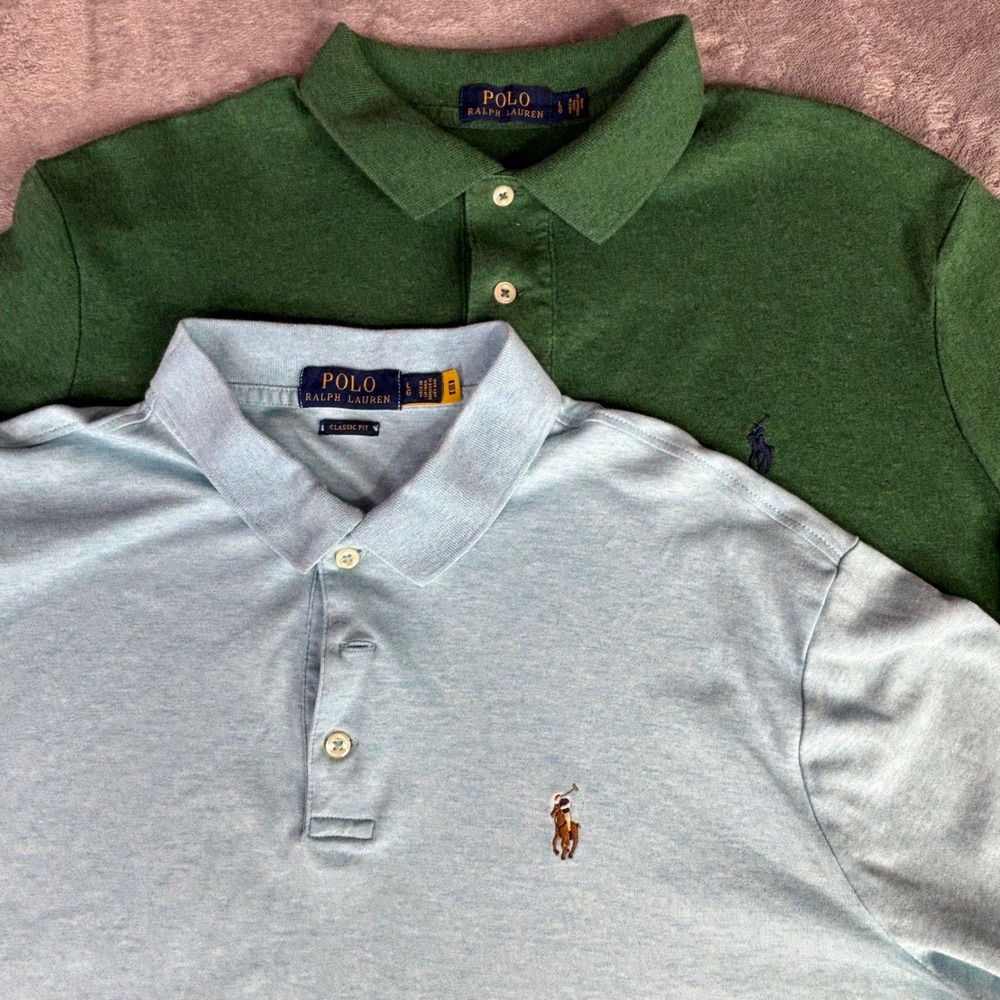 Polo Ralph Lauren Polo Shirts Mens Large Blue Green 2 Pack Classic Fit Cotton - Picture 11 of 11